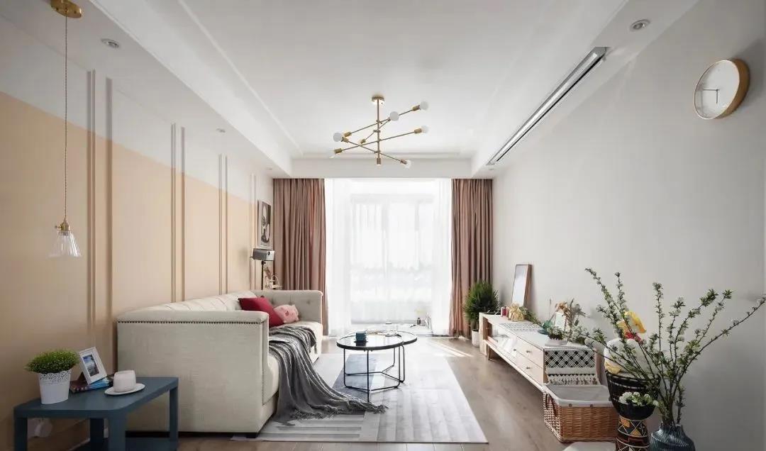 【红杉树装饰】90㎡摩登北欧风格新，线框背景墙好看！